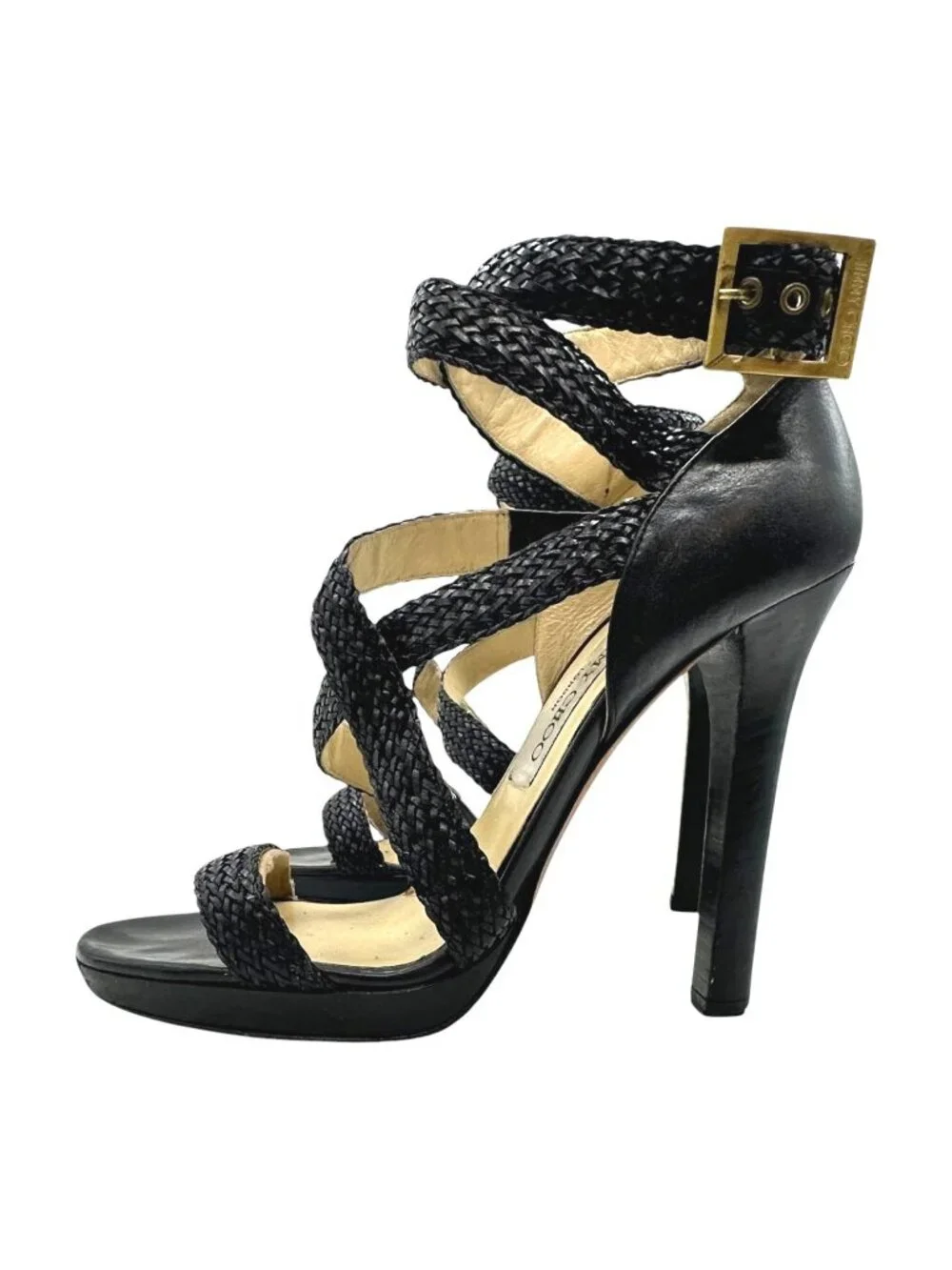 Jimmy Choo Vamp Strappy Platform Sandals 37.5 7.5 Braided Criss Cross High Heel